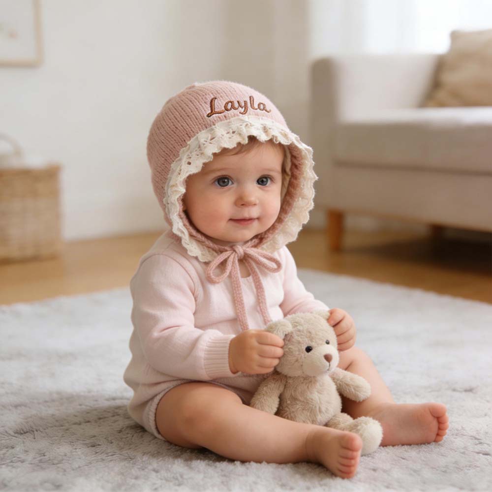 Personalized Embroidery Winter Hat Lace Bonnet | HSKid61