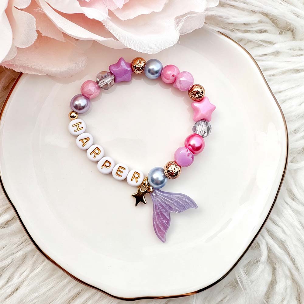 Personalized Mermaid Kids Name Charm Bracelet and Necklace Set | CWGift102