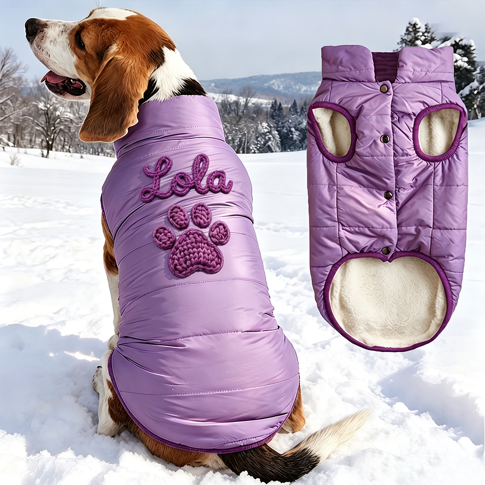 Personalized Hand Embroidered Pet Winter Warm Puffer Vest | BKPet576