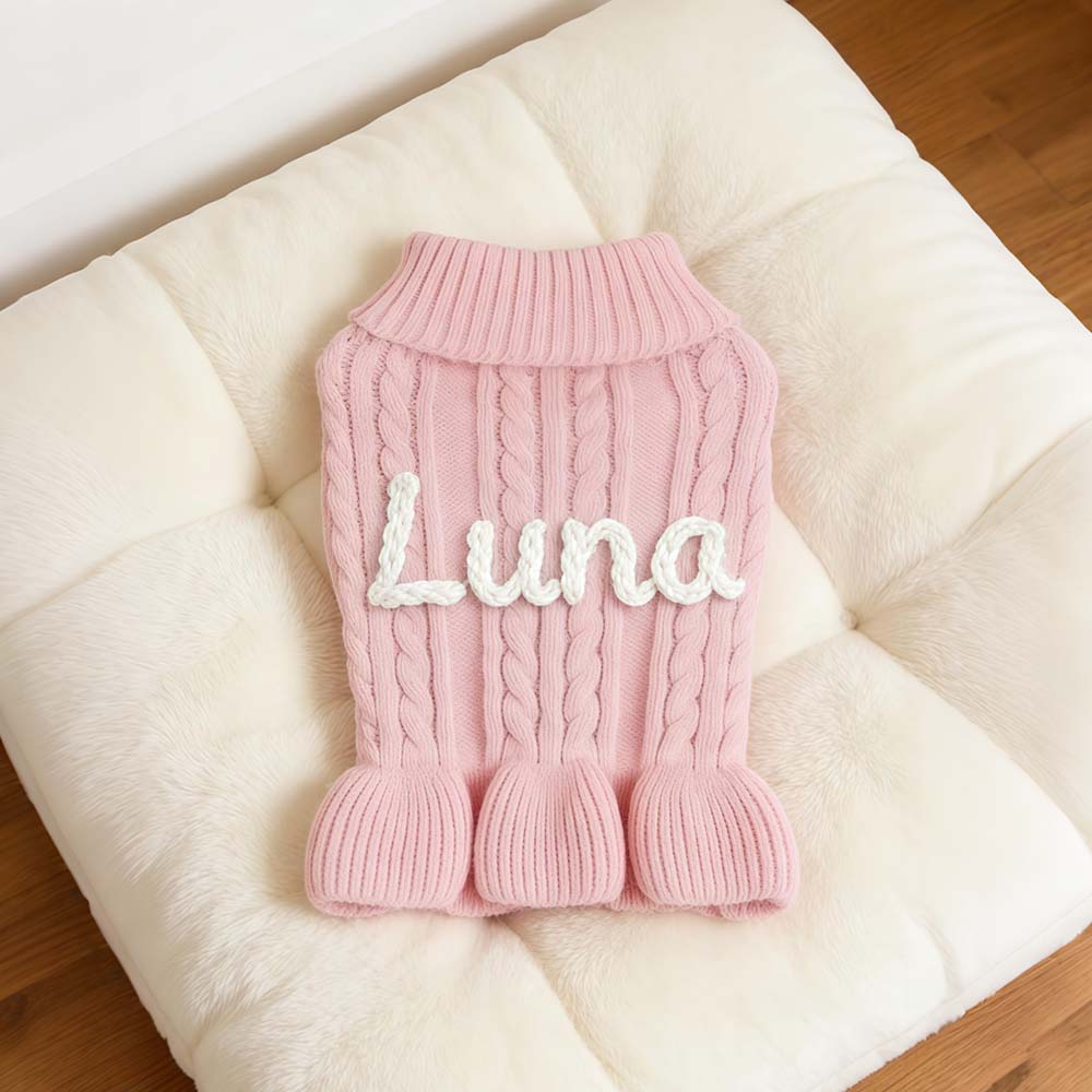 Personalized Hand Embroidered Pet Knitted Ruffle Sweater Dress | BKPet578