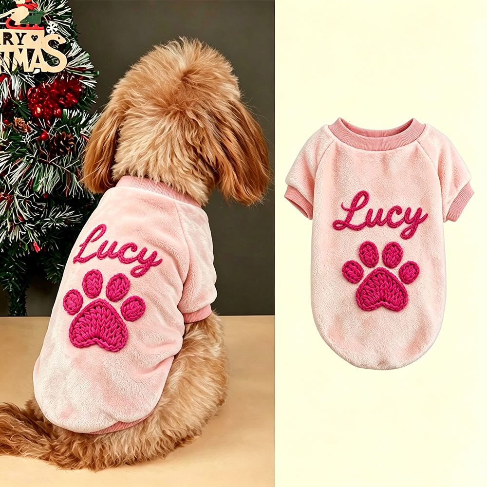 Personalized Hand Embroidered Christmas Pet Fleece Thermal Outfit | BKPet579