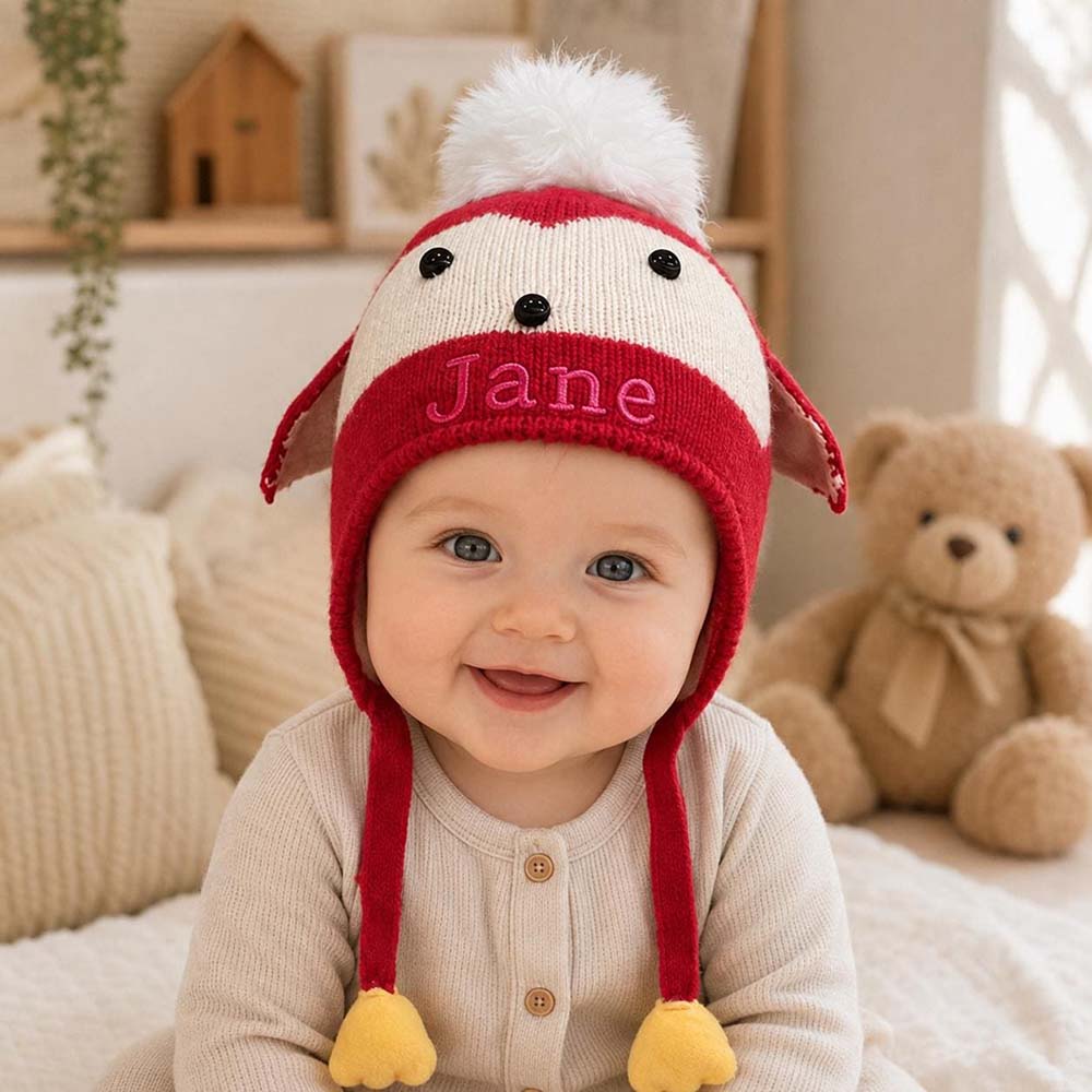 Personalized Embroidery Animal Ear Knit Beanie Hat | HSKid91