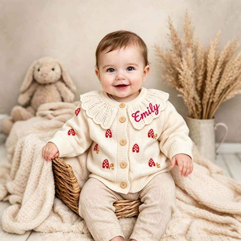Personalized Embroidered Baby Mushroom Cardigan | CWBaby526