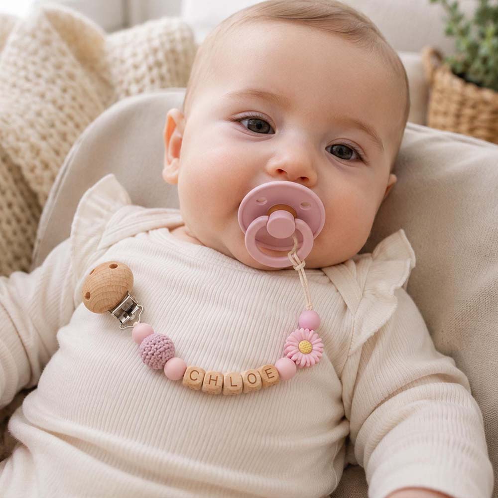 Personalized Baby Wooden Letter Bead Pacifier Clip | CWToy205