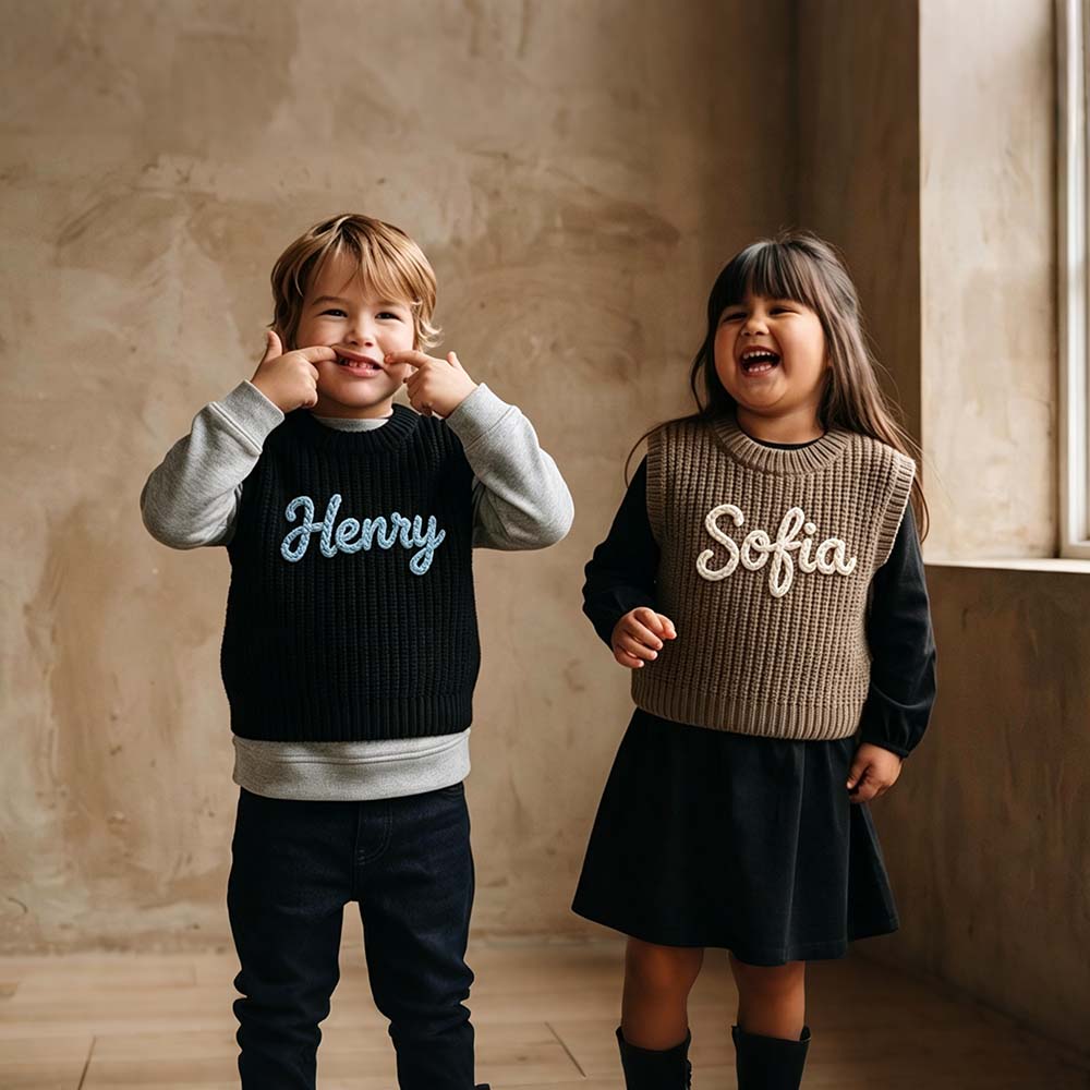 Personalized Hand Embroidered Kids Knit Crochet Vest | CWBaby529