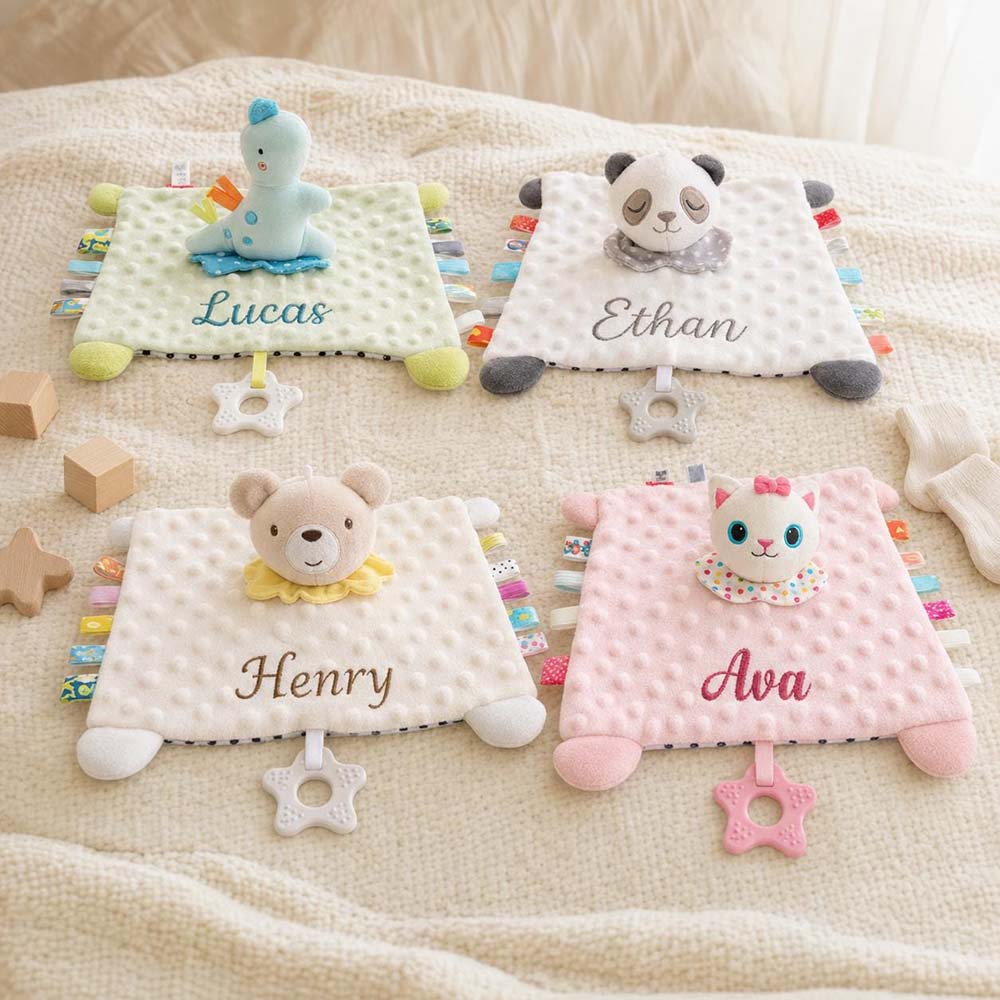 Personalized Embroidered Baby Minky Dot Animal Lovey Blanket | CWToy206