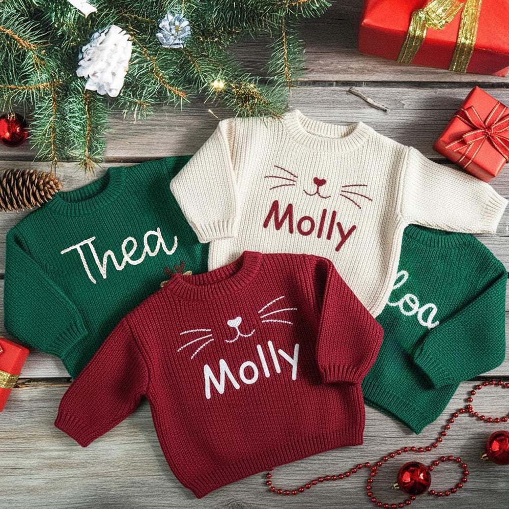 Personalized Hand Embroidered Christmas Knit Sweater | MCGift390