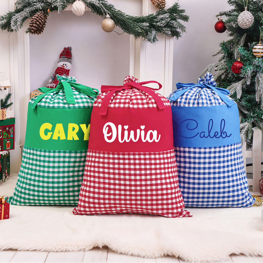 Personalized Christmas Gingham Name Santa Sack | MCGift392