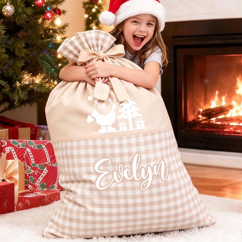 Personalized Christmas Custom Name Plaid Gift Bag | MCGift397
