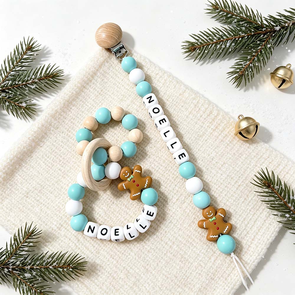 Personalized Christmas Baby Pacifier Clip & Rattle Ring | MCGift399