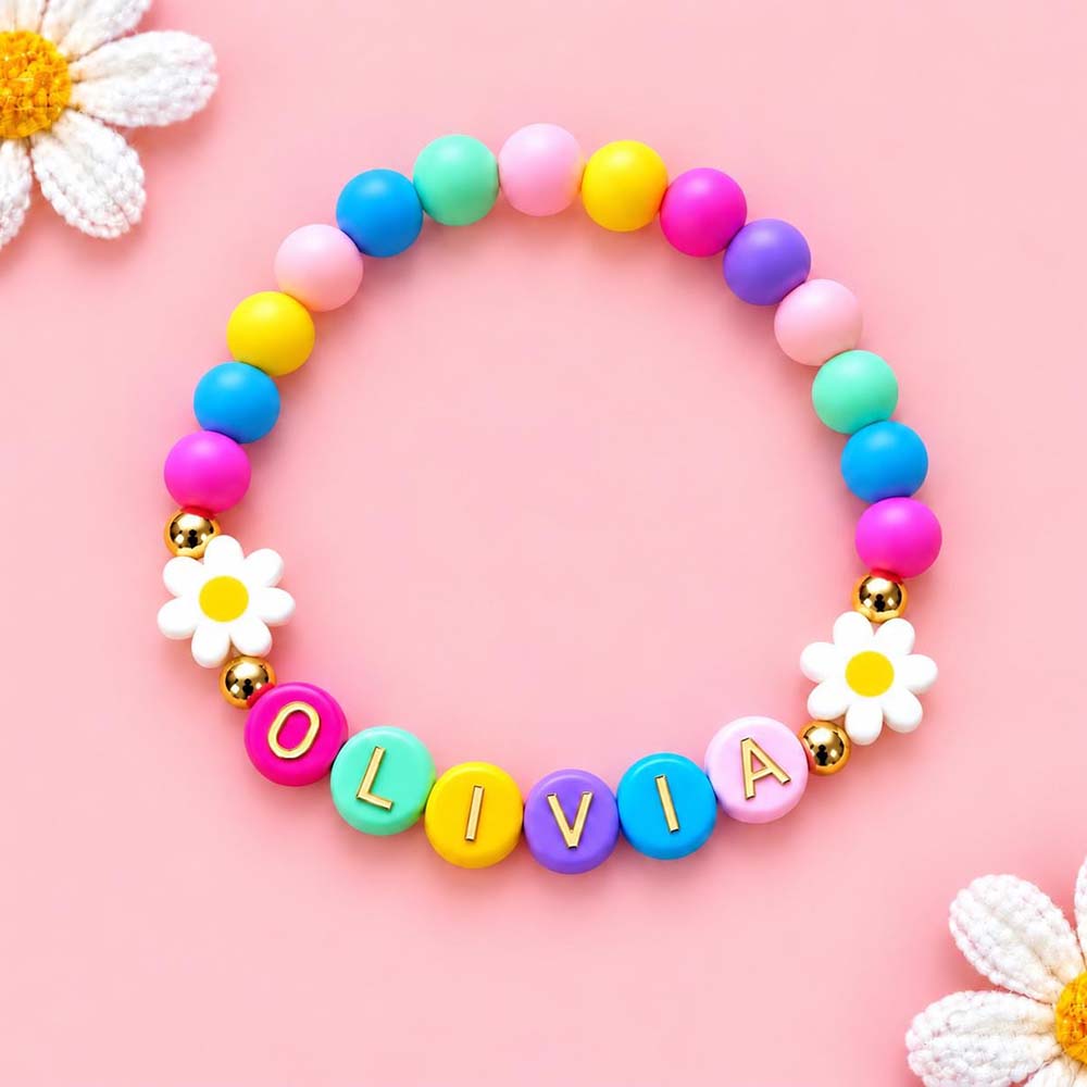 Personalized Multicolored Daisy Heart Bracelet & Necklace Set | CWGift107