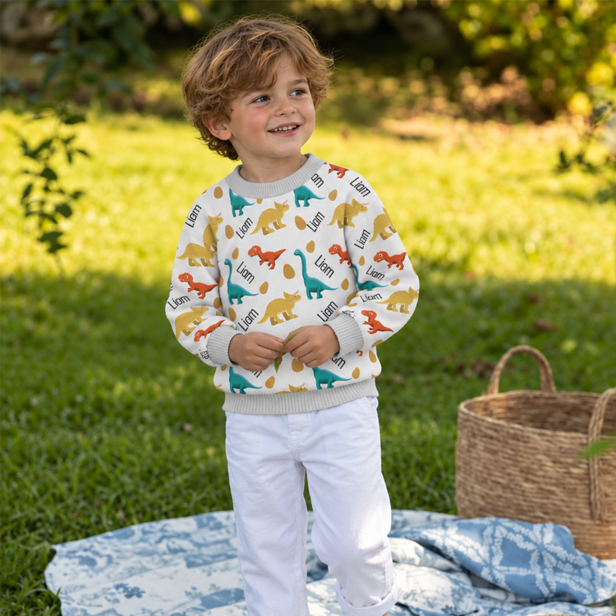 Personalized Lovely Kids Dinosaur Knit Sweater | CWSweater07