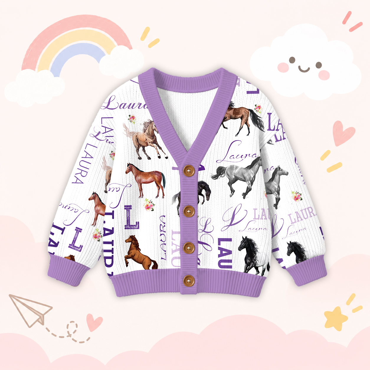 Personalized Lovely Kids Horse Knit Sweater | CWSweater08