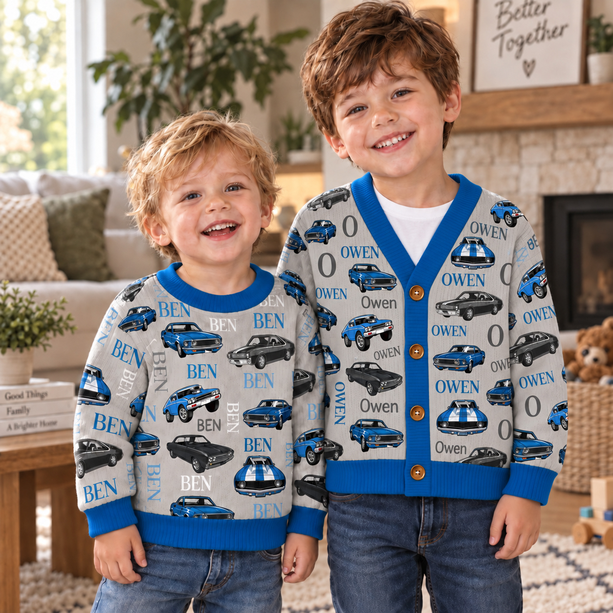 Personalized Lovely Kids Vintage Car Knit Sweater | CWSweater09