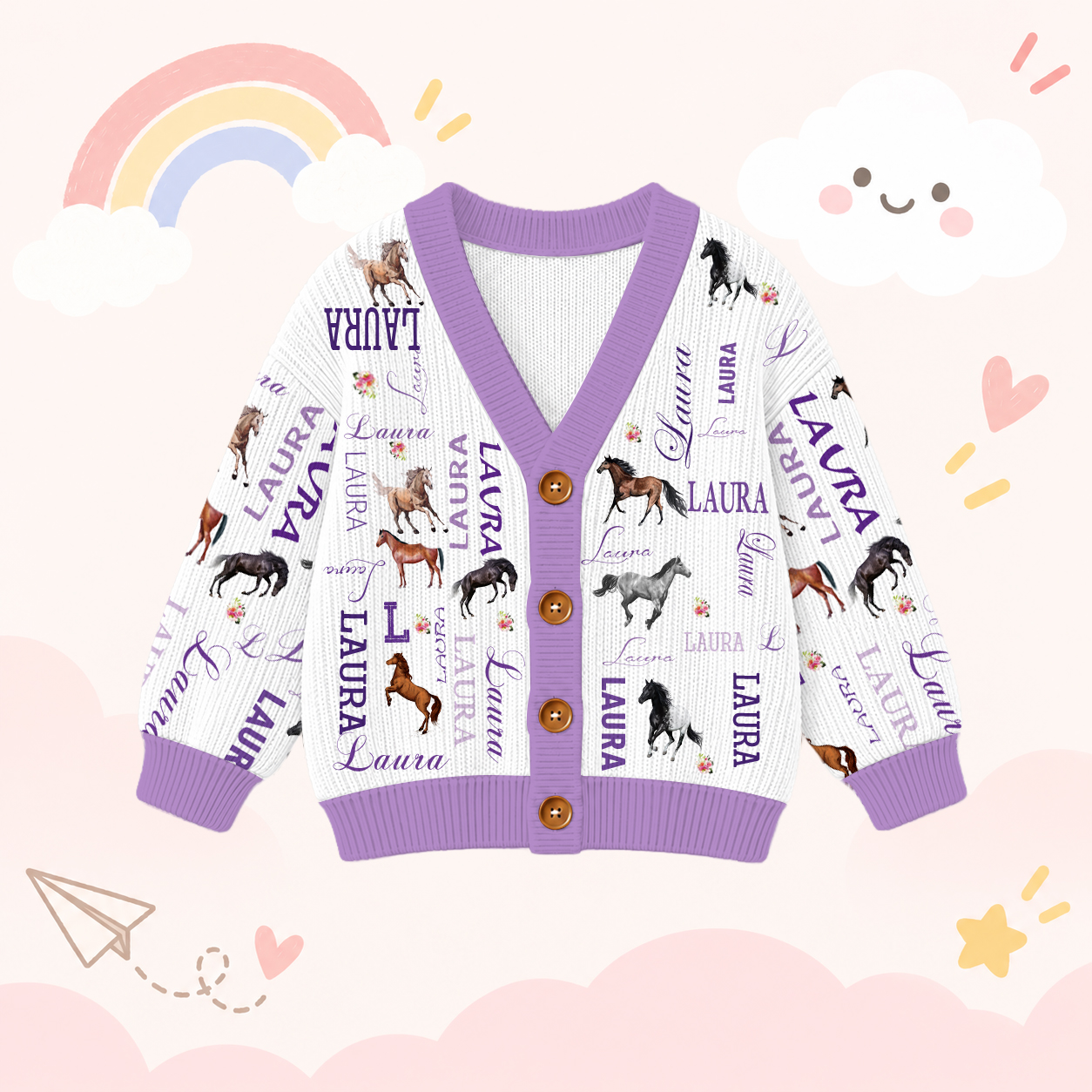 Personalized Lovely Kids Horse Knit Sweater | CWSweater08