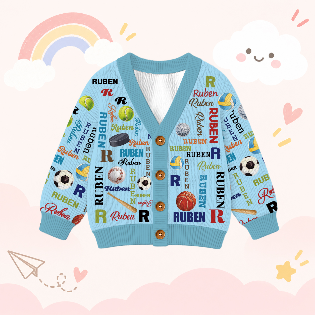 Personalized Lovely Kids Ball Sports Knit Sweater | CWSweater11