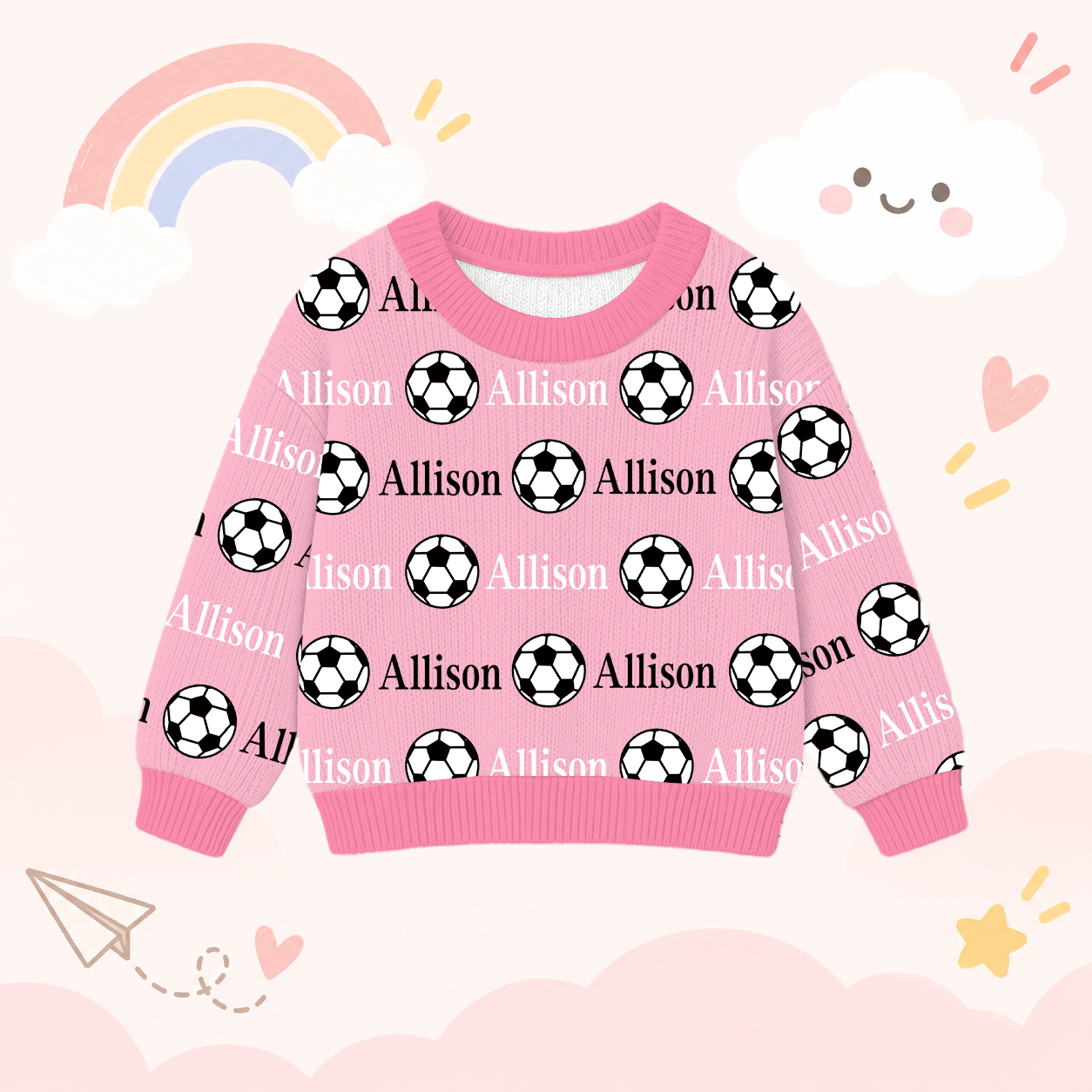 Personalized Lovely Kids Soccer Knit Sweater | CWSweater12