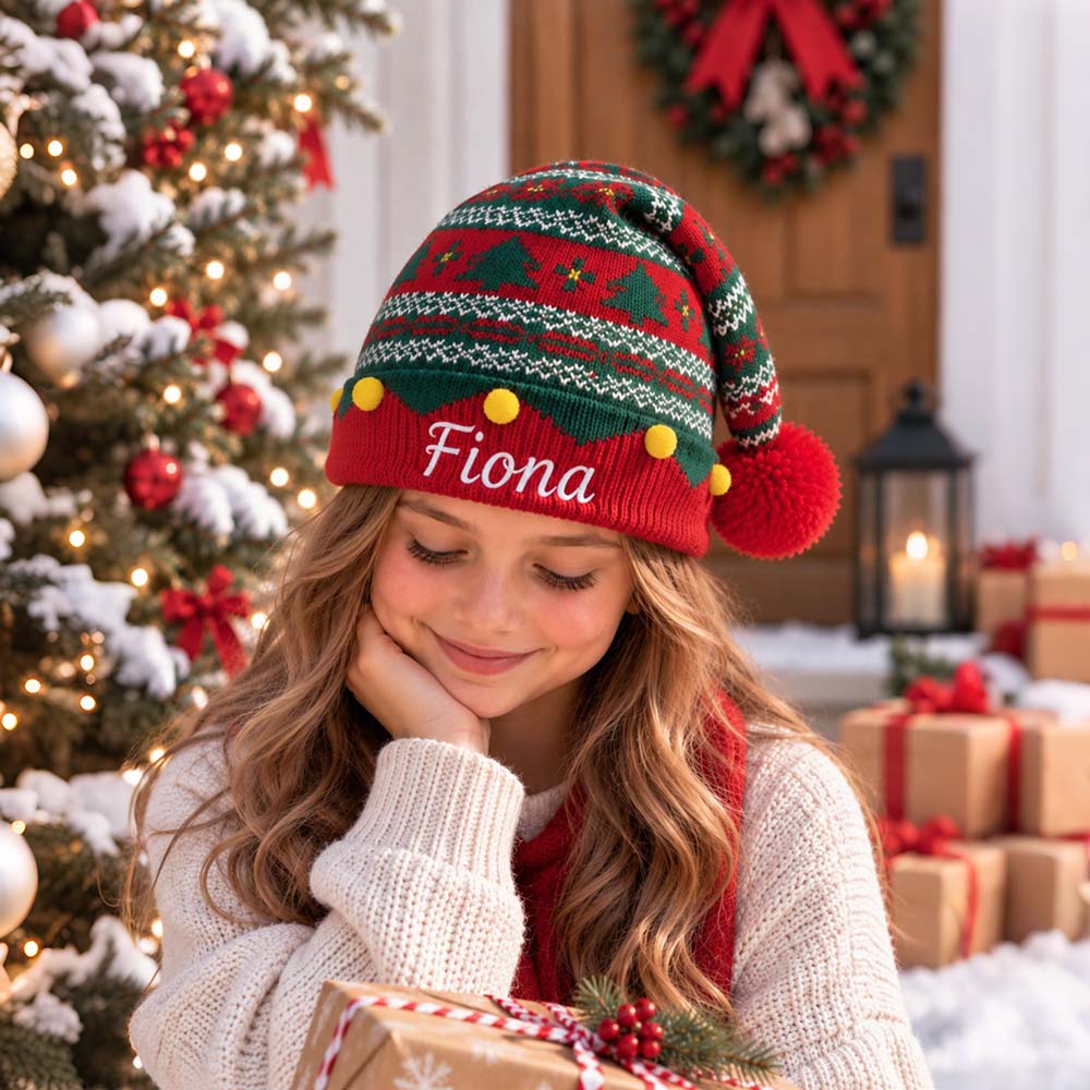 Personalized Embroidery Christmas Knit Beanie For Kid & Adult | MCGift411