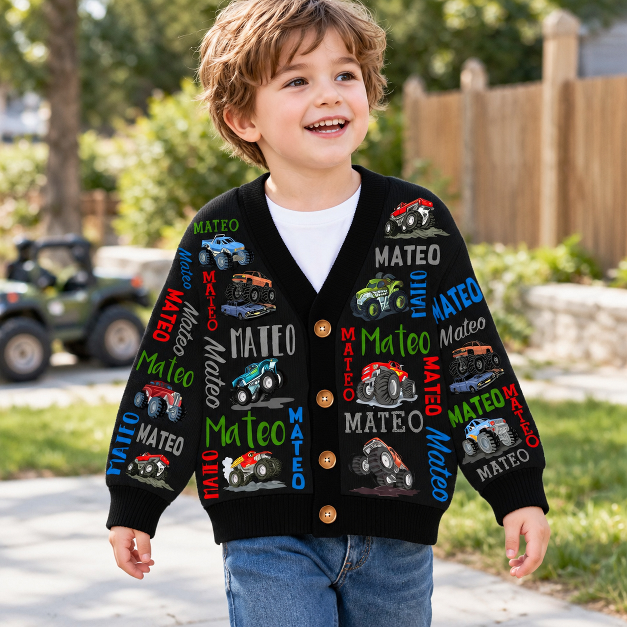 Personalized Lovely Kids Cool Cars Knit Sweater | CWSweater19