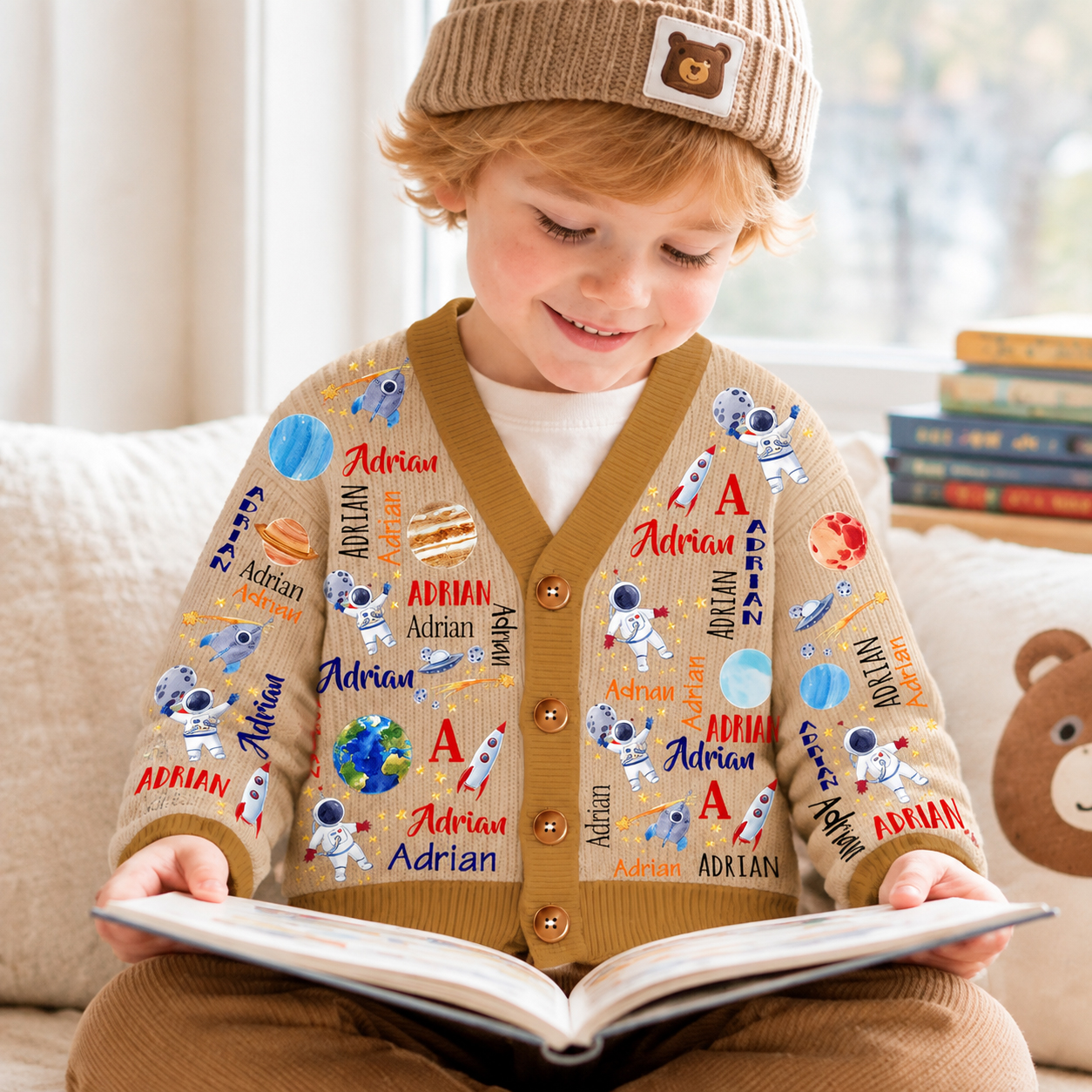 Personalized Lovely Kids Astronaut Knit Sweater | CWSweater21