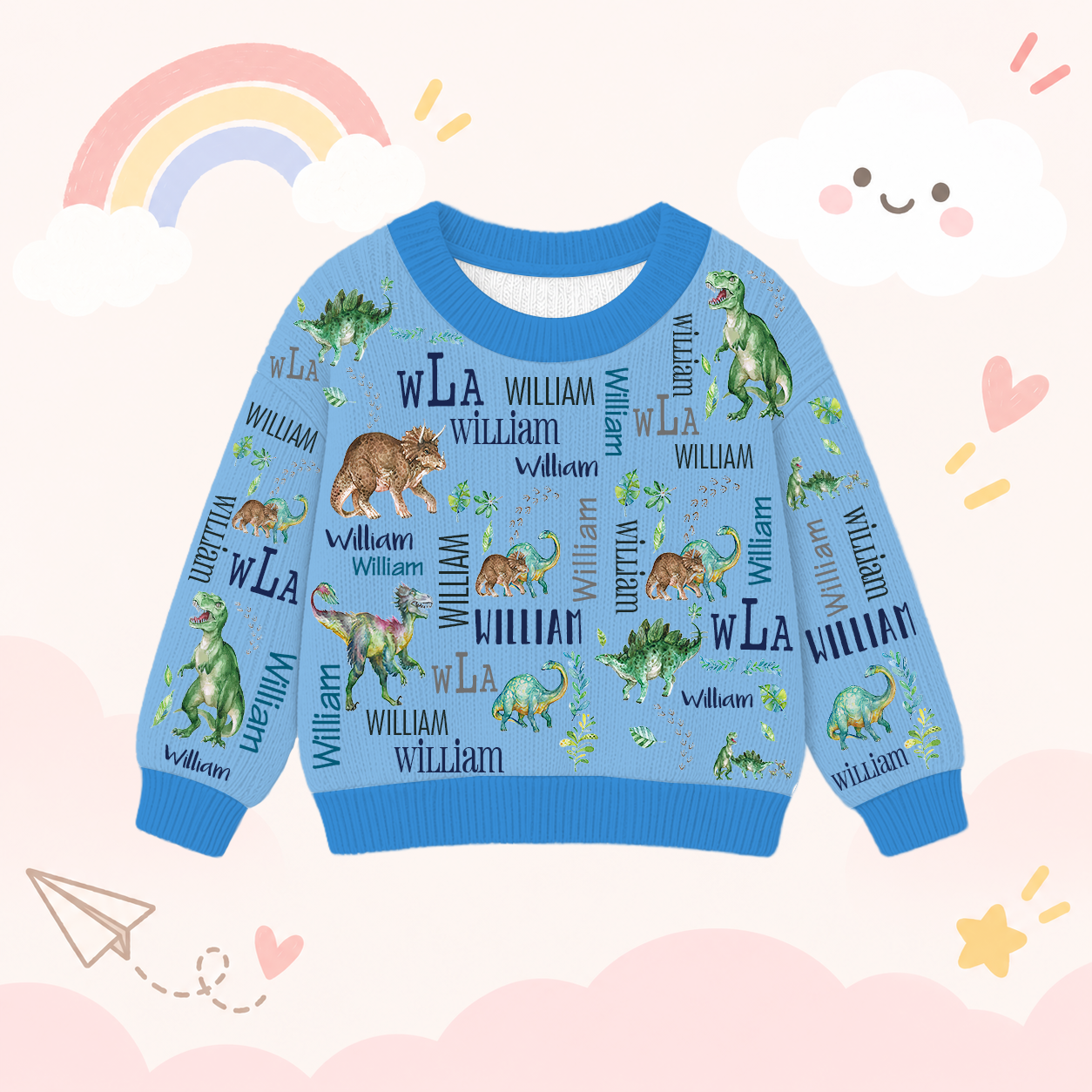Personalized Lovely Kids Dinosaur Knit Sweater | CWSweater22