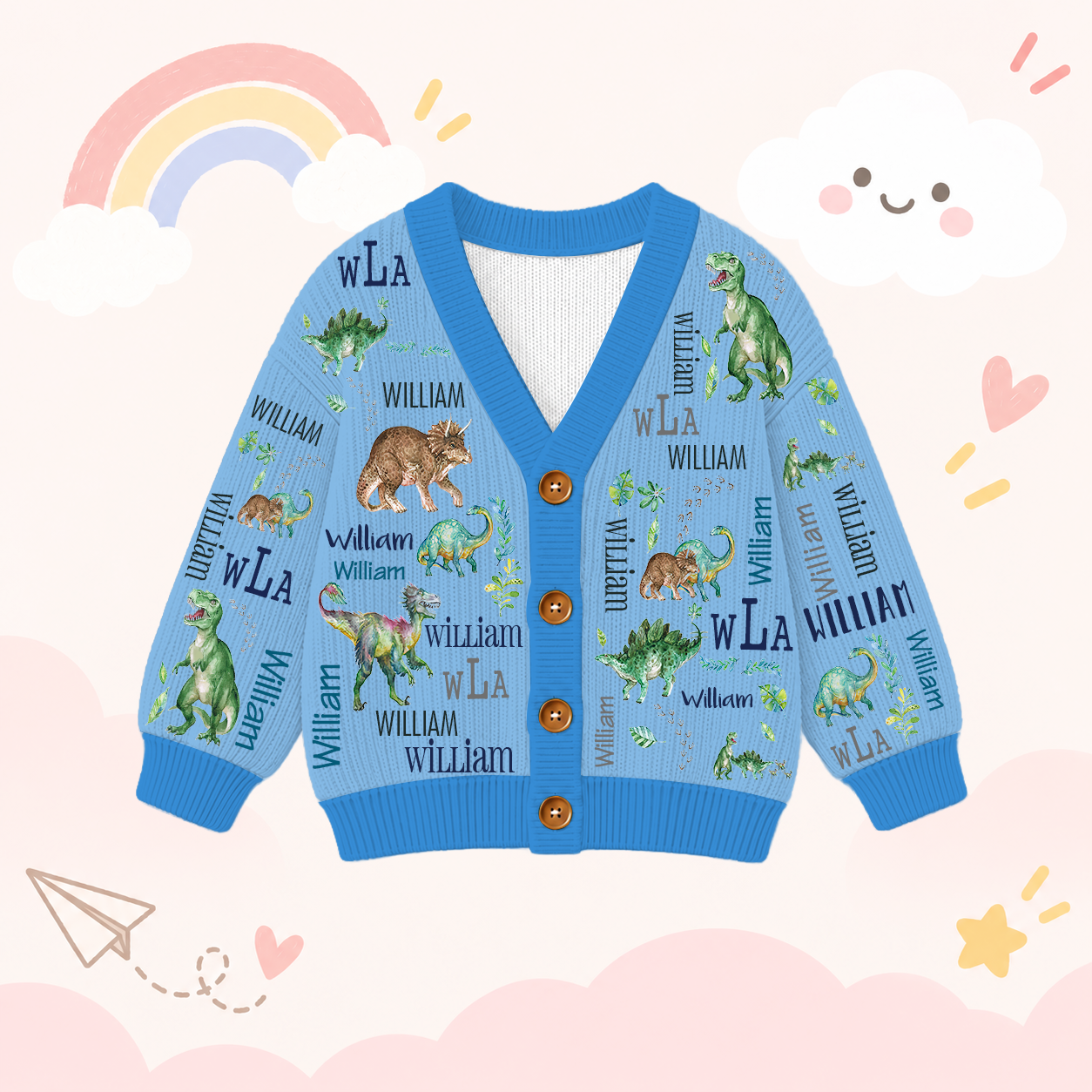 Personalized Lovely Kids Dinosaur Knit Sweater | CWSweater22