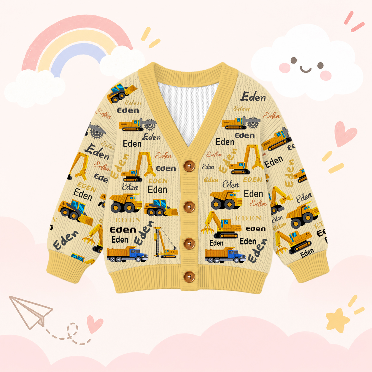 Personalized Lovely Kids Construction Vehicle Knit Sweater | CWSweater24