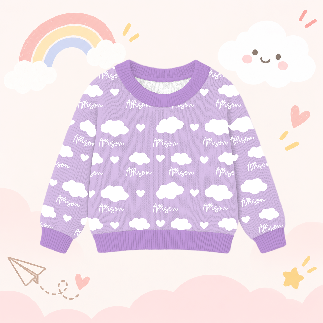 Personalized Lovely Kids Soft Clouds Knit Sweater | CWSweater31