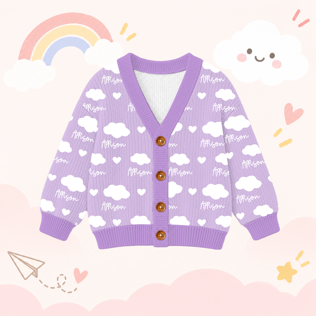 Personalized Lovely Kids Soft Clouds Knit Sweater | CWSweater31