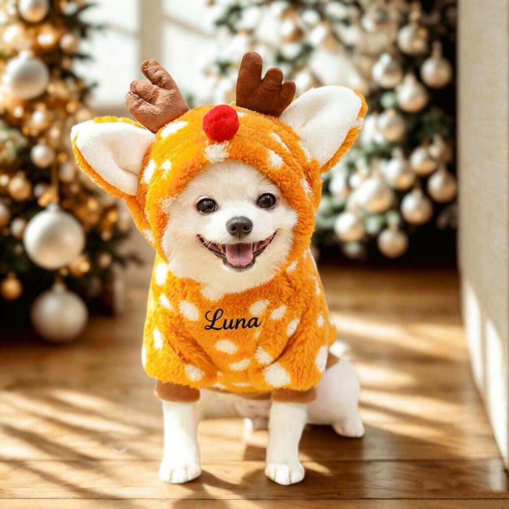 Personalized Embroidered Pets Christmas Reindeer Plush Fleece Outfit | MCGift415