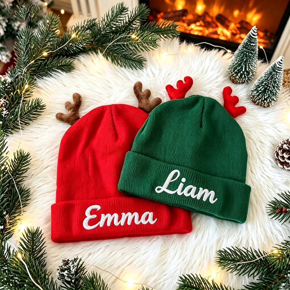 Personalized Embroidery Christmas Pom Pom Beanie For Kids | MCGift416