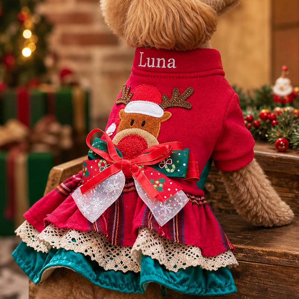 Personalized Embroidered Pets Christmas Reindeer Dress | MCGift428