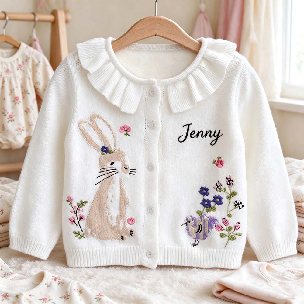 Personalized Embroidered Adorable Rabbit Knit Cardigan For Kids | CWBaby545