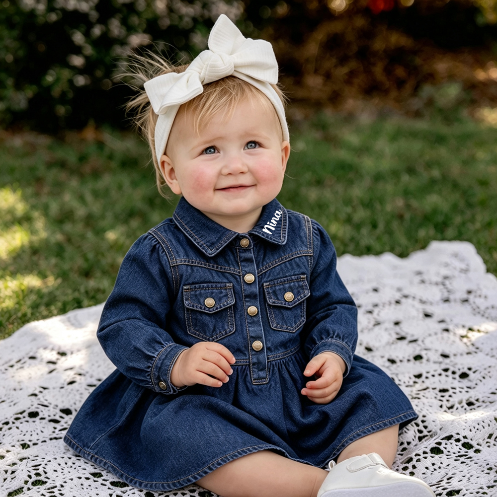 Personalized Long Sleeves Denim Dress For Girls | CWBaby542