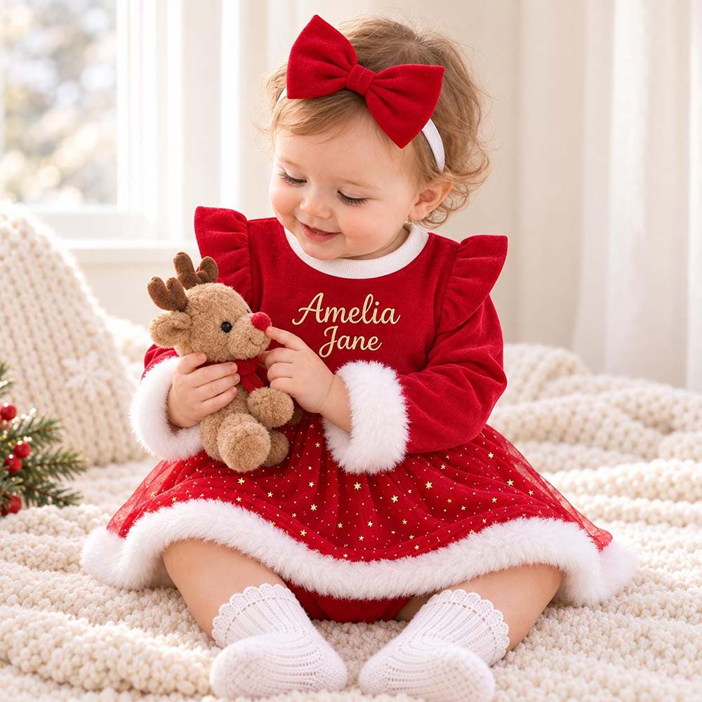 Personalized Embroidered Christmas Baby Dress Set | CWBaby546