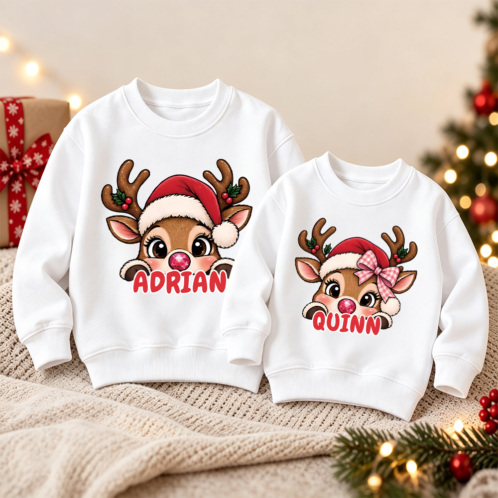 Personalized Christmas Kids Reindeer Sweatshirt | MCGift417