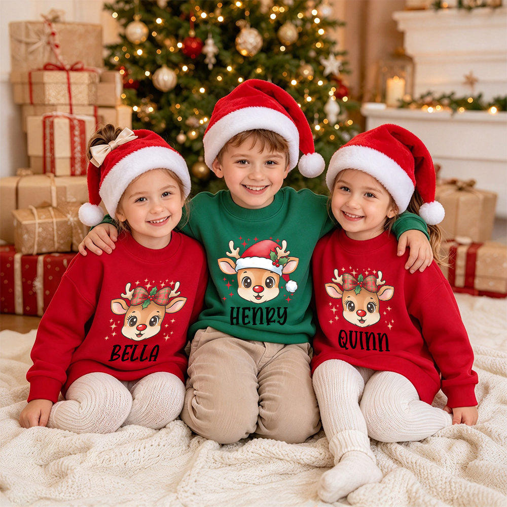 Personalized Christmas Kids Reindeer Sweatshirt | MCGift418