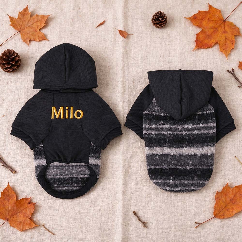 Personalized Pet Winter Warm Patchwork Hooded Sweatshirt | BKPet606