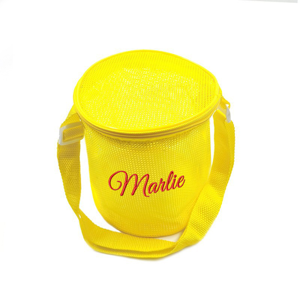 Personalized Embroidery Seashell Zipper Mesh Beach Bucket | CWBeach114