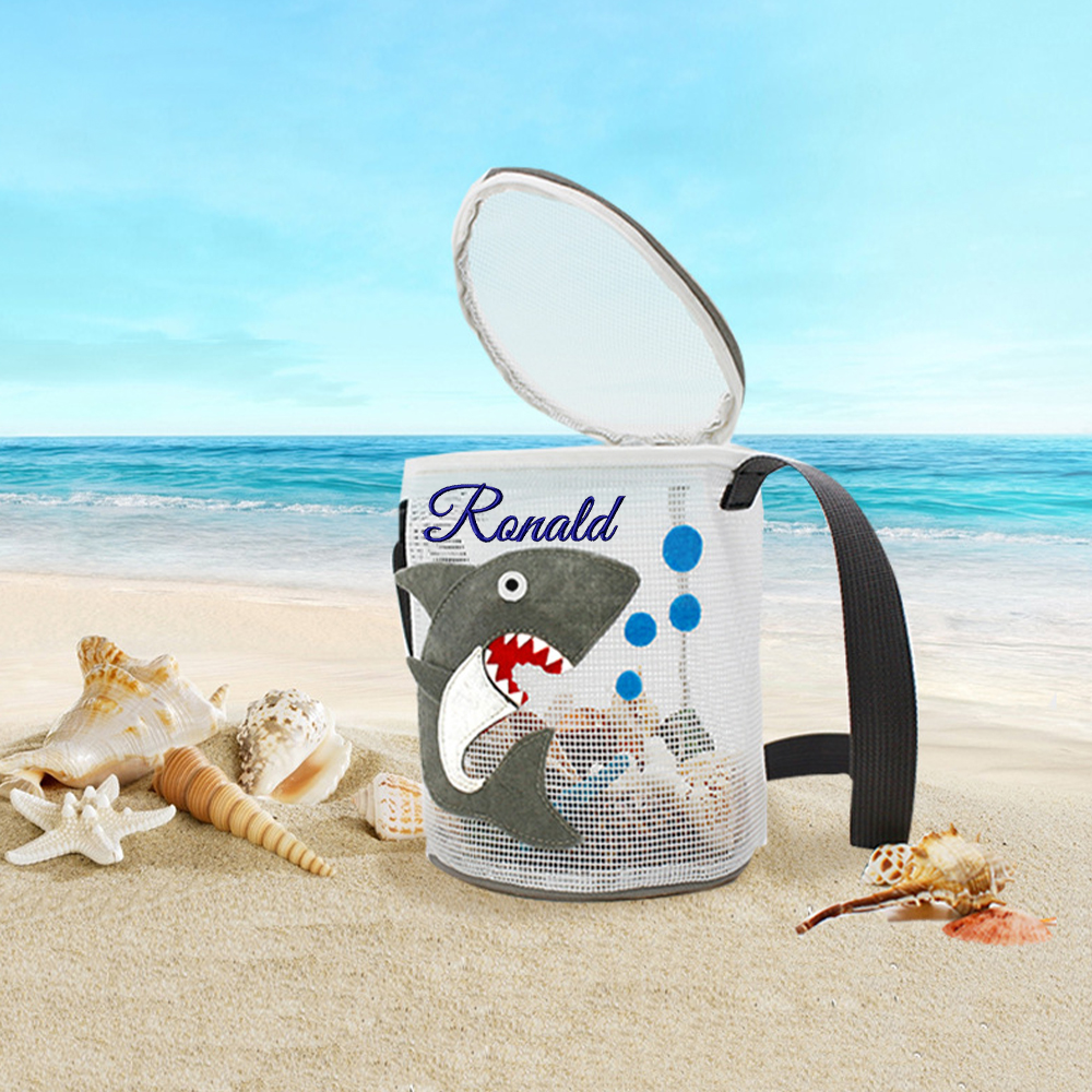 Personalized Embroidery Ocean Seashell Zipper Mesh Beach Bucket | CWBeach115
