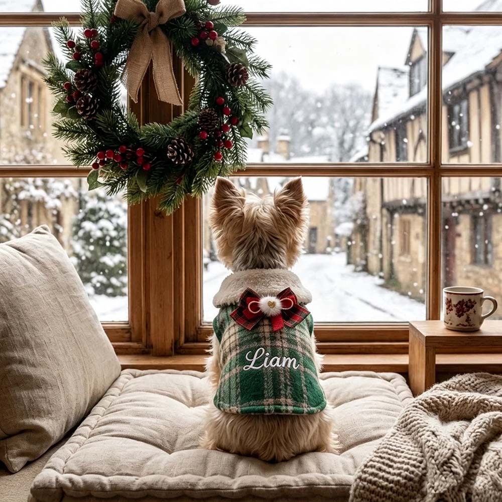Personalized Embroidered Christmas Dog Vest with Faux Fur Collar | BKPet613