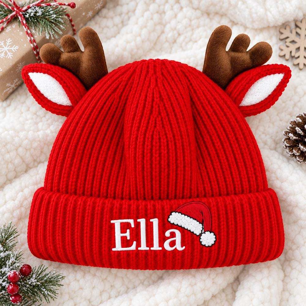 Personalized Embroidery Christmas Reindeer Beanie For Toddler Kids | MCGift429