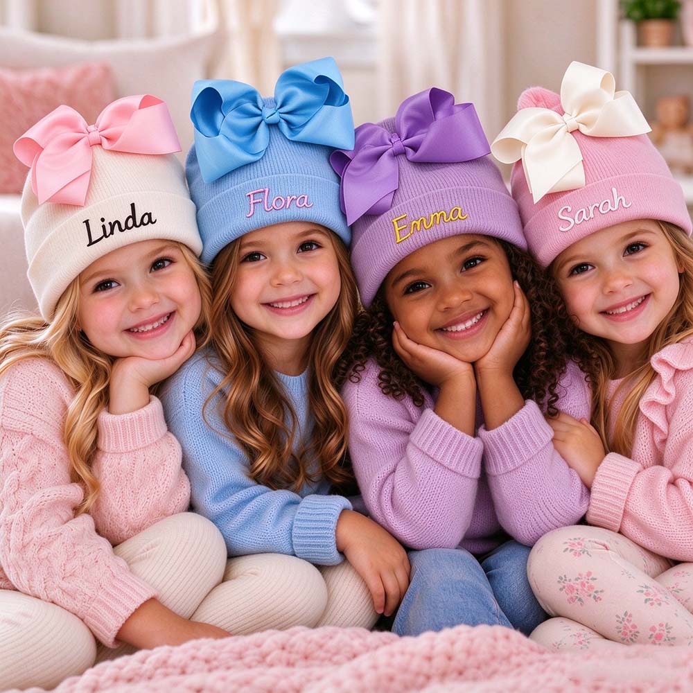 Personalized Embroidered Soft Hat With Bow For Baby & Kids | HSKid102