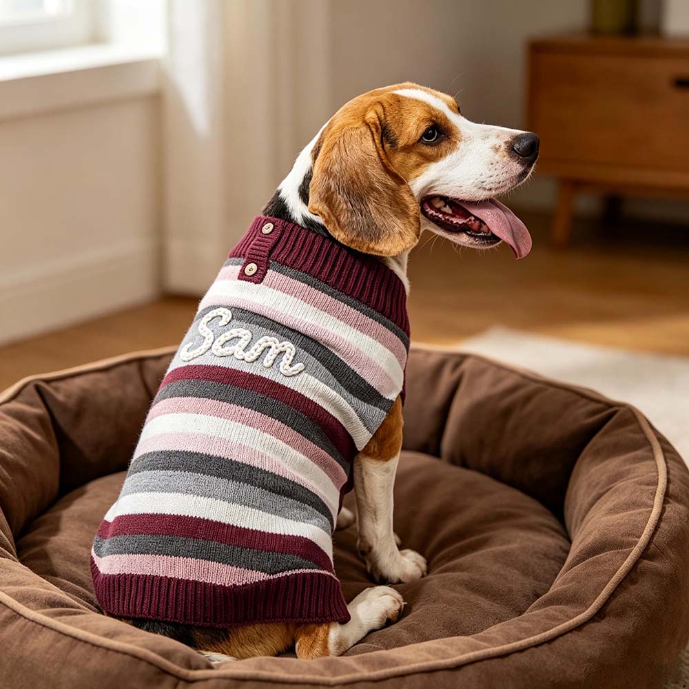 Personalized Hand Embroidery Pets Stripe Sweater | BKPet623
