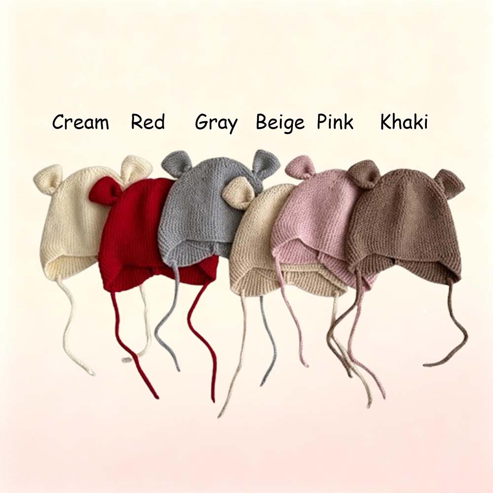 Personalized Hand Embroidered Bear Ears Baby Knit Beanie Hat | CWBaby563