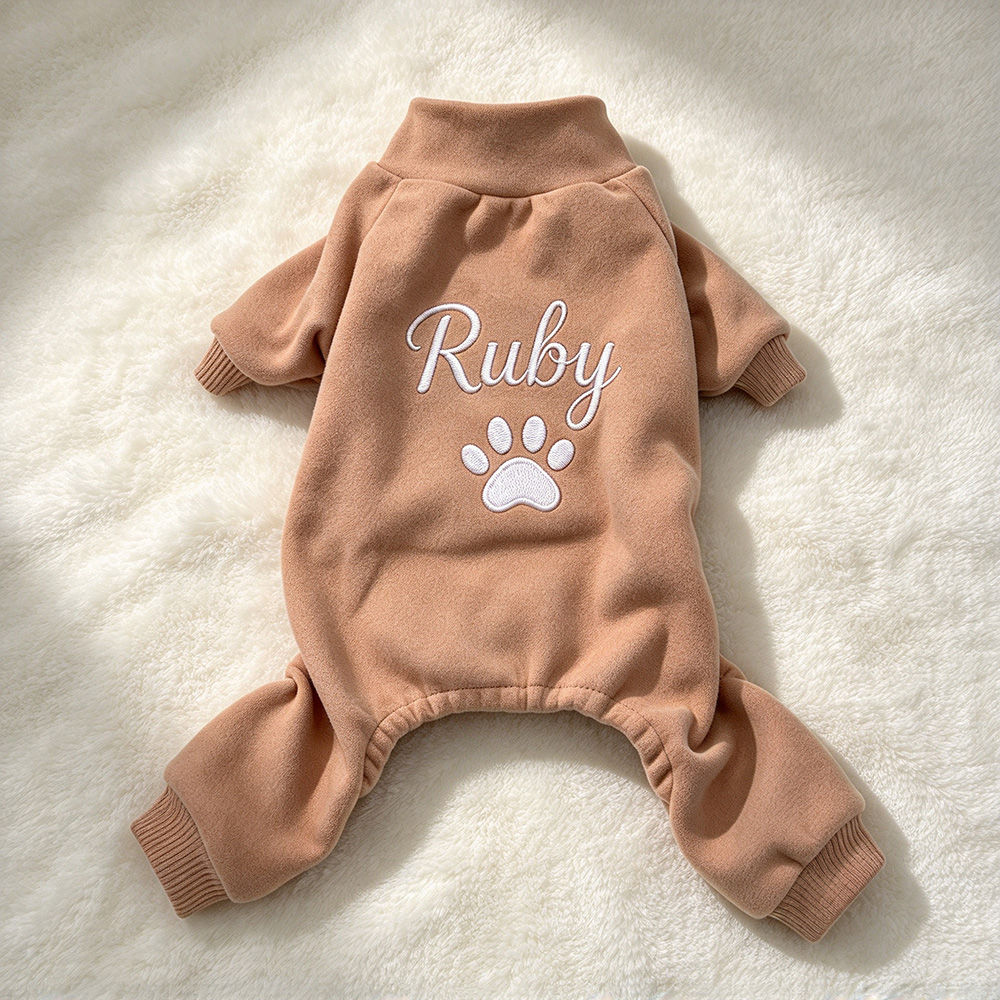 Personalized Hand Embroidery Pets Winter Warm Four-Legged Jumpsuit | BKPet610