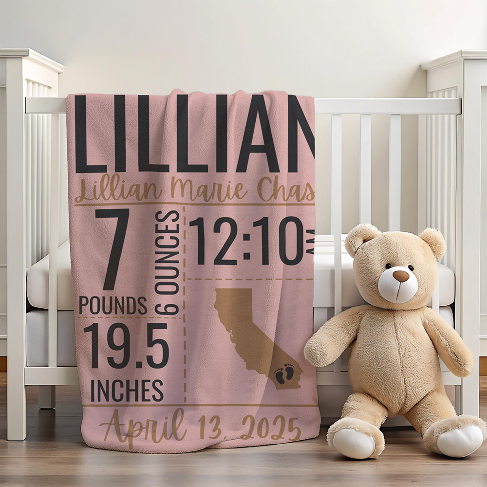 Personalized Baby Newborn Blanket with Birth Information | BKMS020