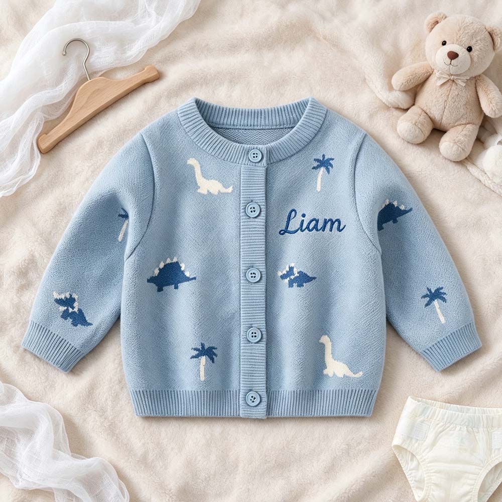 Personalized Embroidered Adorable Dinosaur Knit Cardigan | CWBaby548