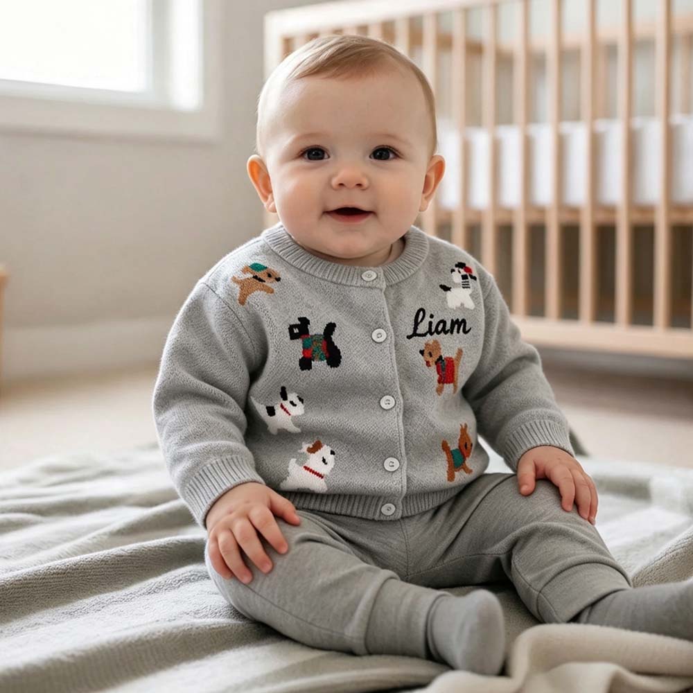 Personalized Embroidered Adorable Animals Knit Cardigan | CWBaby549