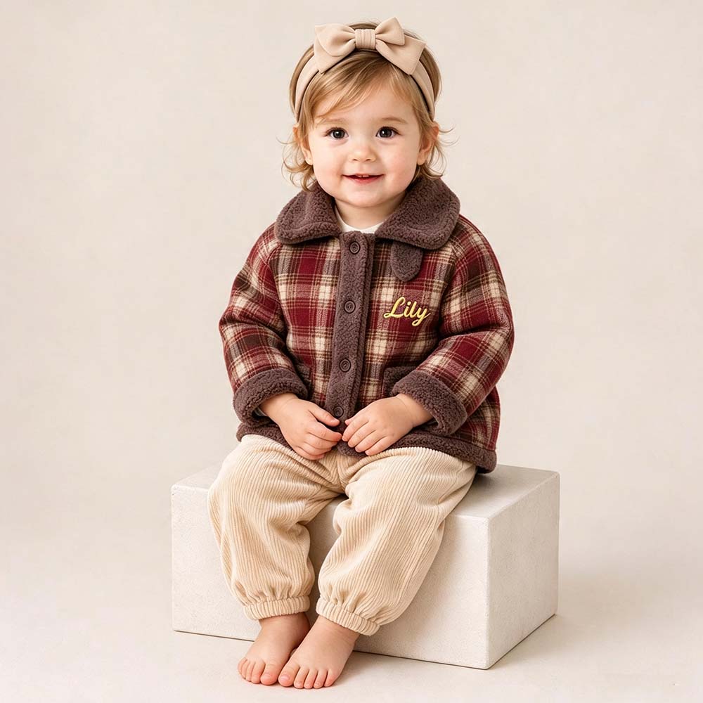 Personalized Embroidered Plaid Thick Winter Coat for Girls | CWBaby555